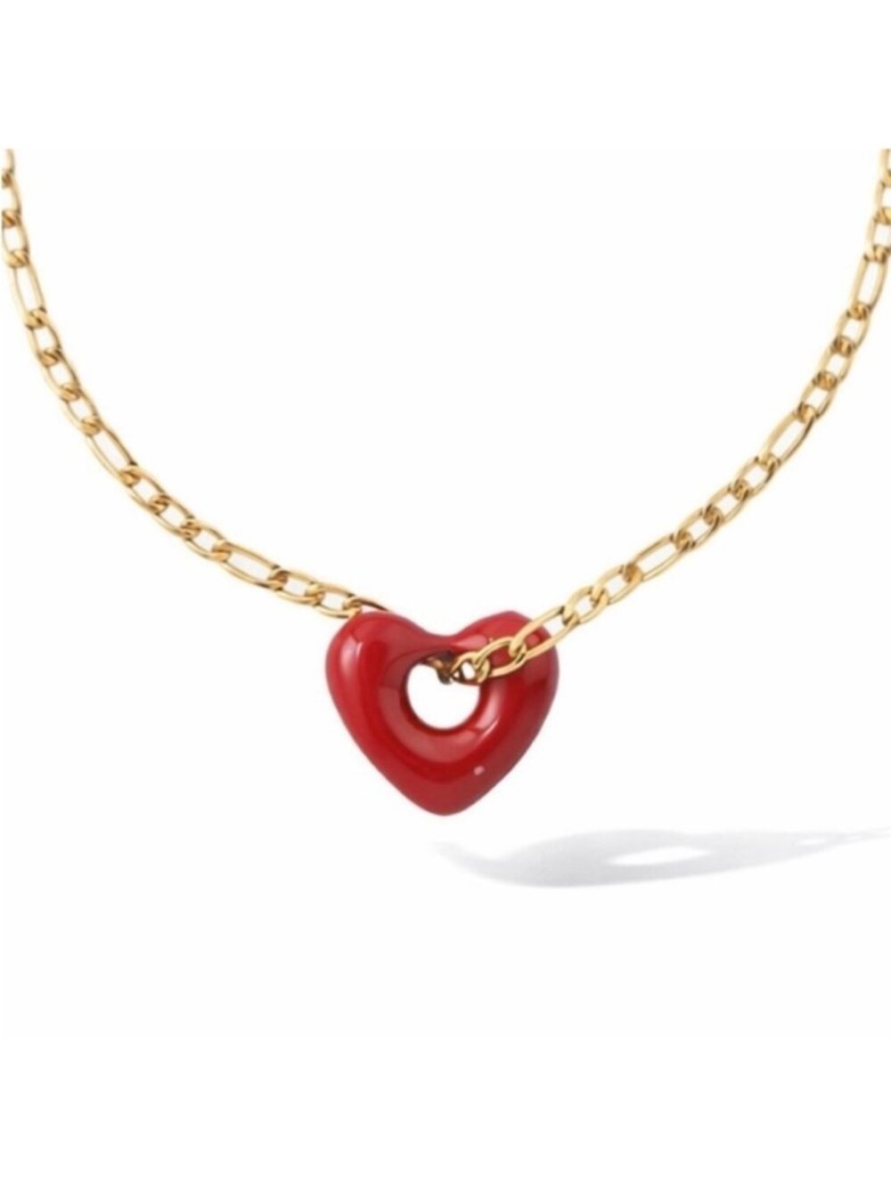 New! Red Puffy Heart Charm Necklace NWOT (1047) - Picture 1 of 2